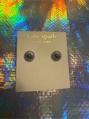 Kate Spade New York Crystal Pavé Stud Earrings 14K Gold Fill NWT Silver Tone